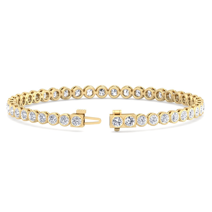 Bezel Round Lab Diamond Tennis Bracelet 14K Yellow Gold