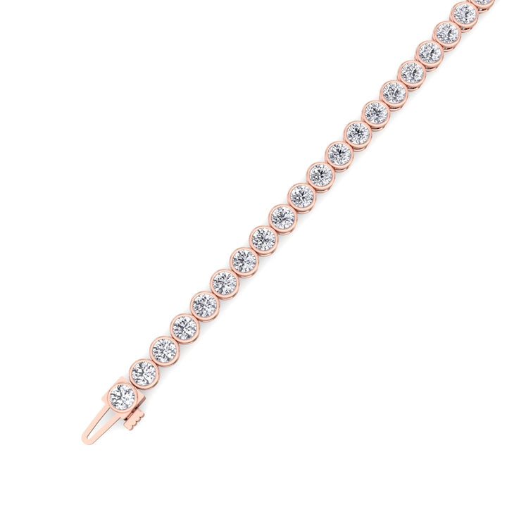 Bezel Round cut Lab Diamond Tennis Bracelet 14K Rose 