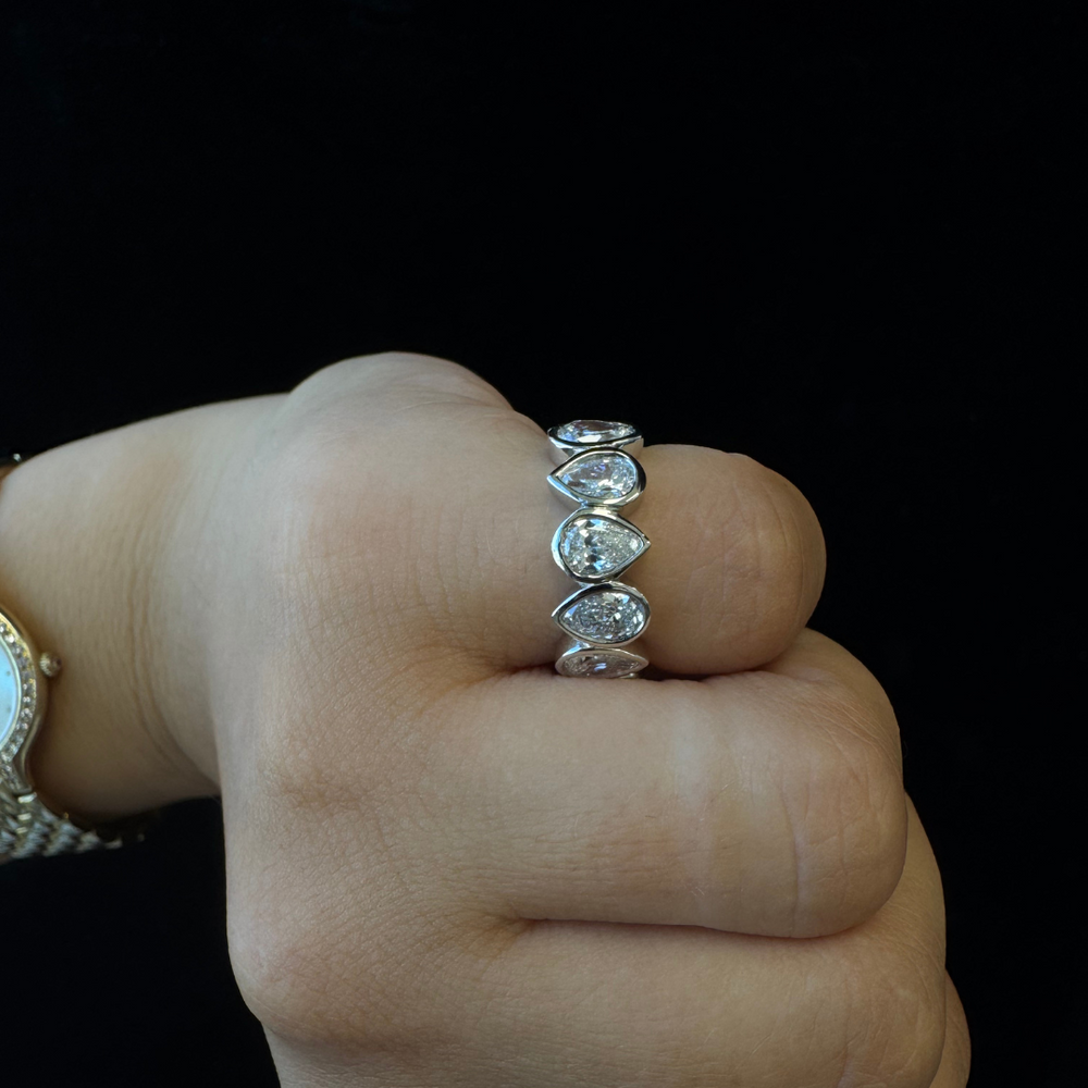 Bezel Set Pear Shape Lab-Grown Diamond Eternity Band, In Finger