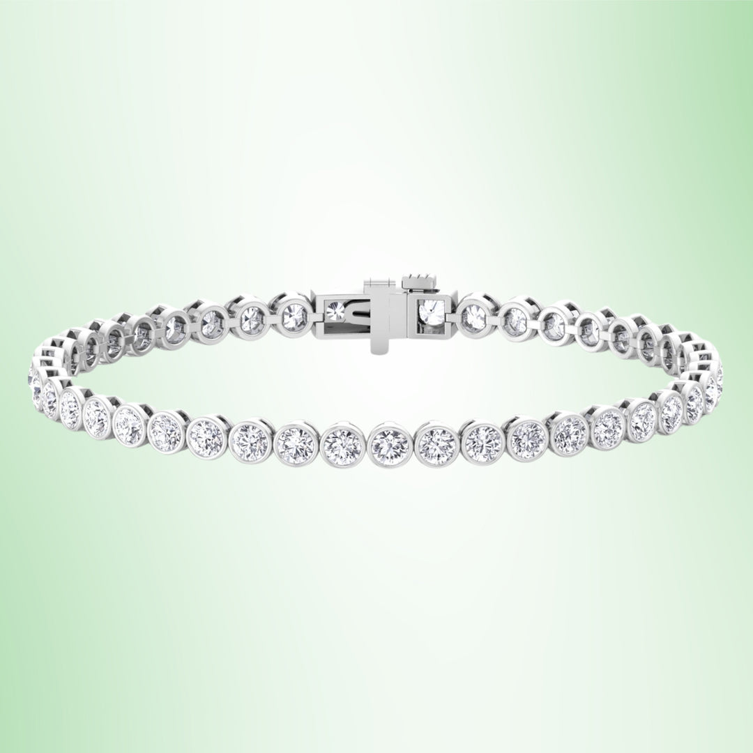 Bezel Set Round Shape Lab Grown Diamond Tennis Bracelet 14K Solid Gold