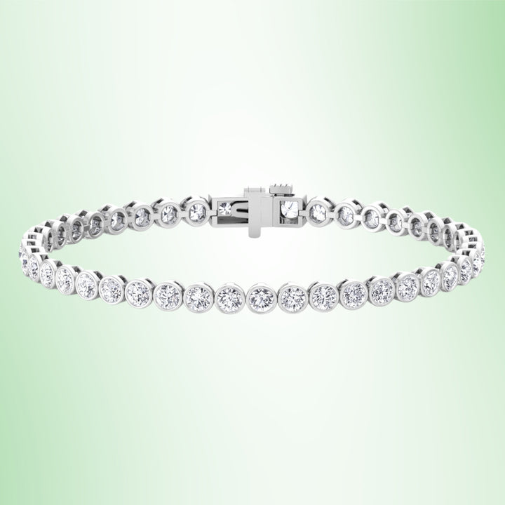 Bezel Set Round Shape Lab Grown Diamond Tennis Bracelet 14K Solid Gold