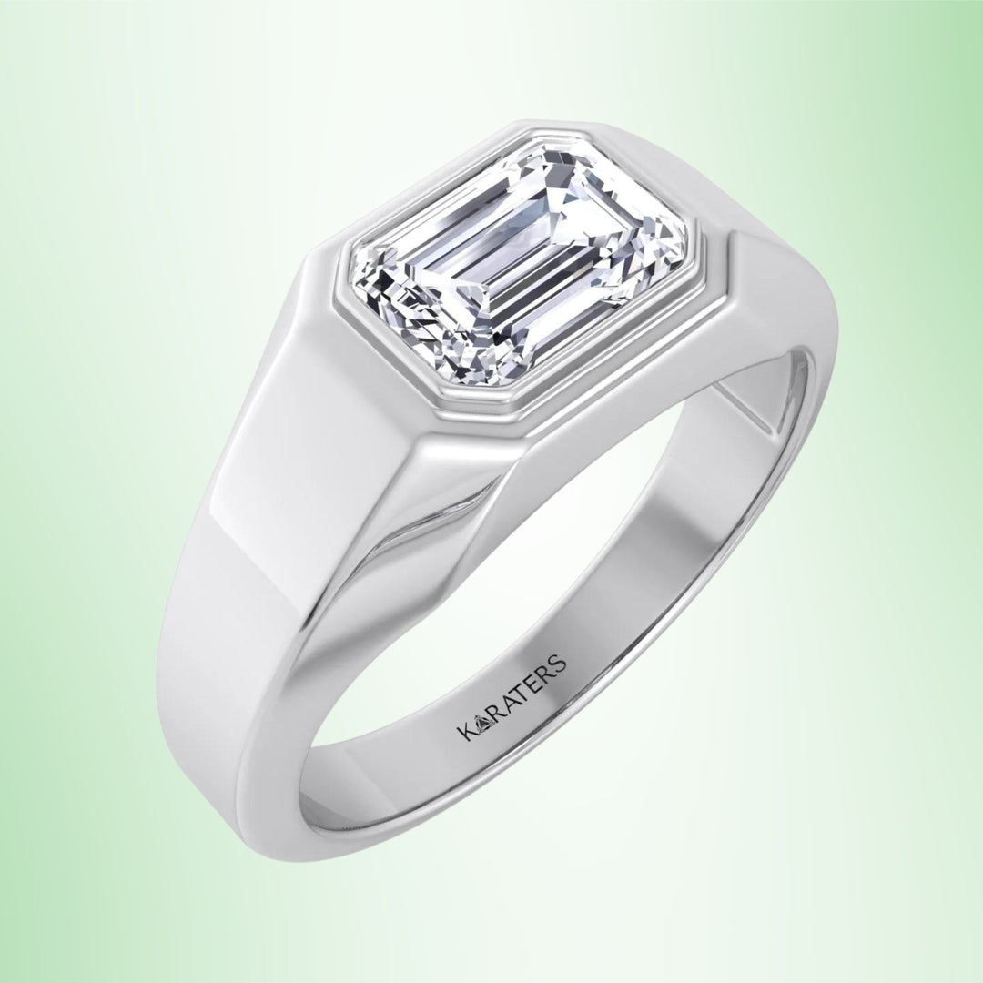 Bezel Unisex East To West Emerald Lab Diamond Engagement Ring