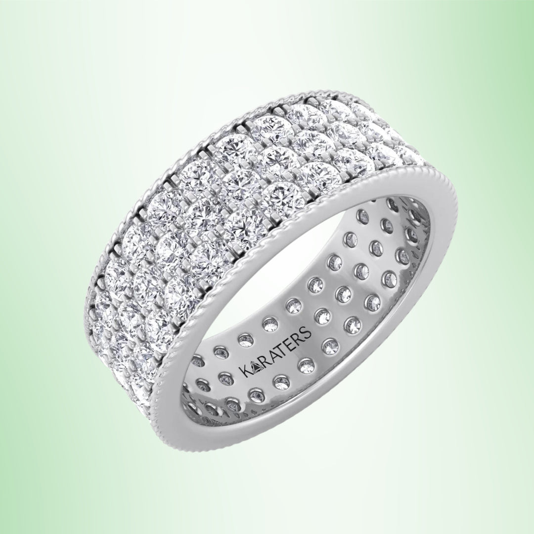 Bilancia - (3.25CT T.W.) 3 Row Pave Round Cut Lab-Grown Diamond Eternity Band