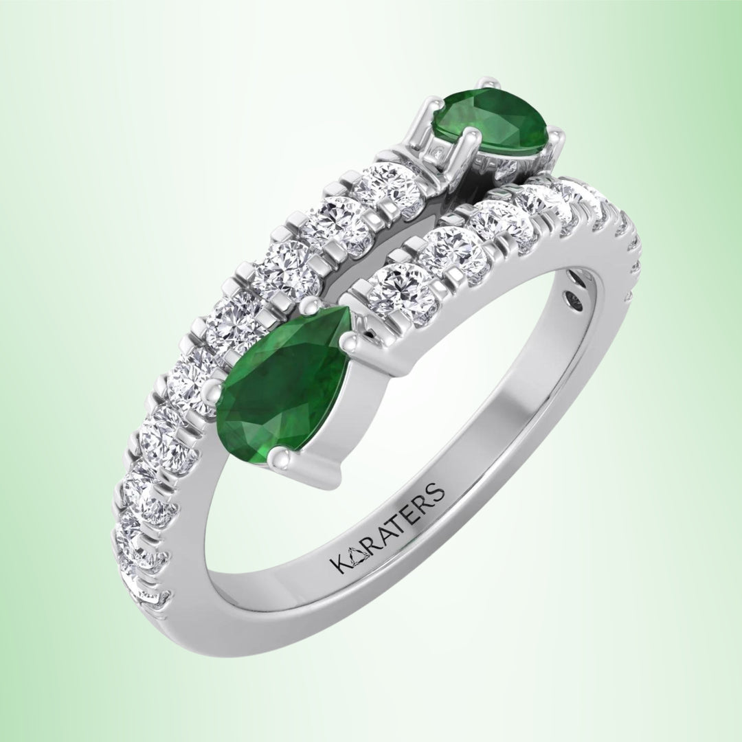 Boa - 1.05CT T.W Pear Shape Emerald Pave Stack Ring