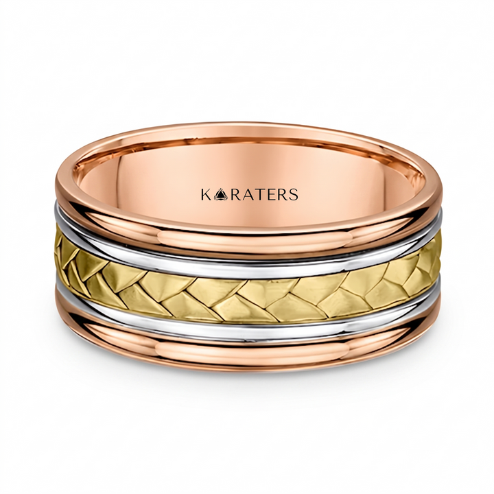 Two Tone Braided and Cable Men's Solid Gold Band RG 3