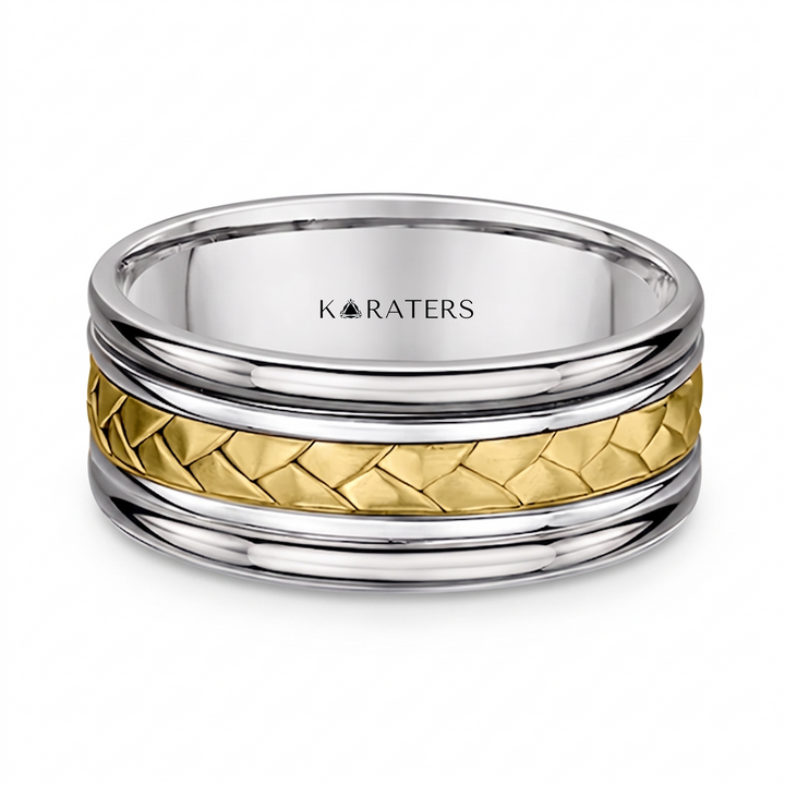 Two Tone Braided and Cable Men's Solid Gold Band WG 3