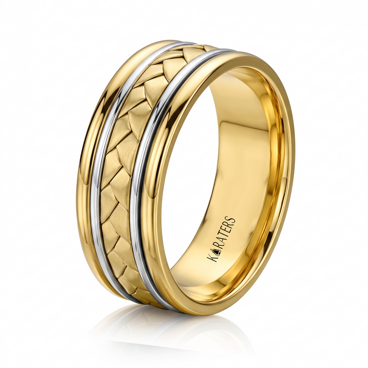 Two Tone Braided and Cable Men's Solid Gold Band YG 2