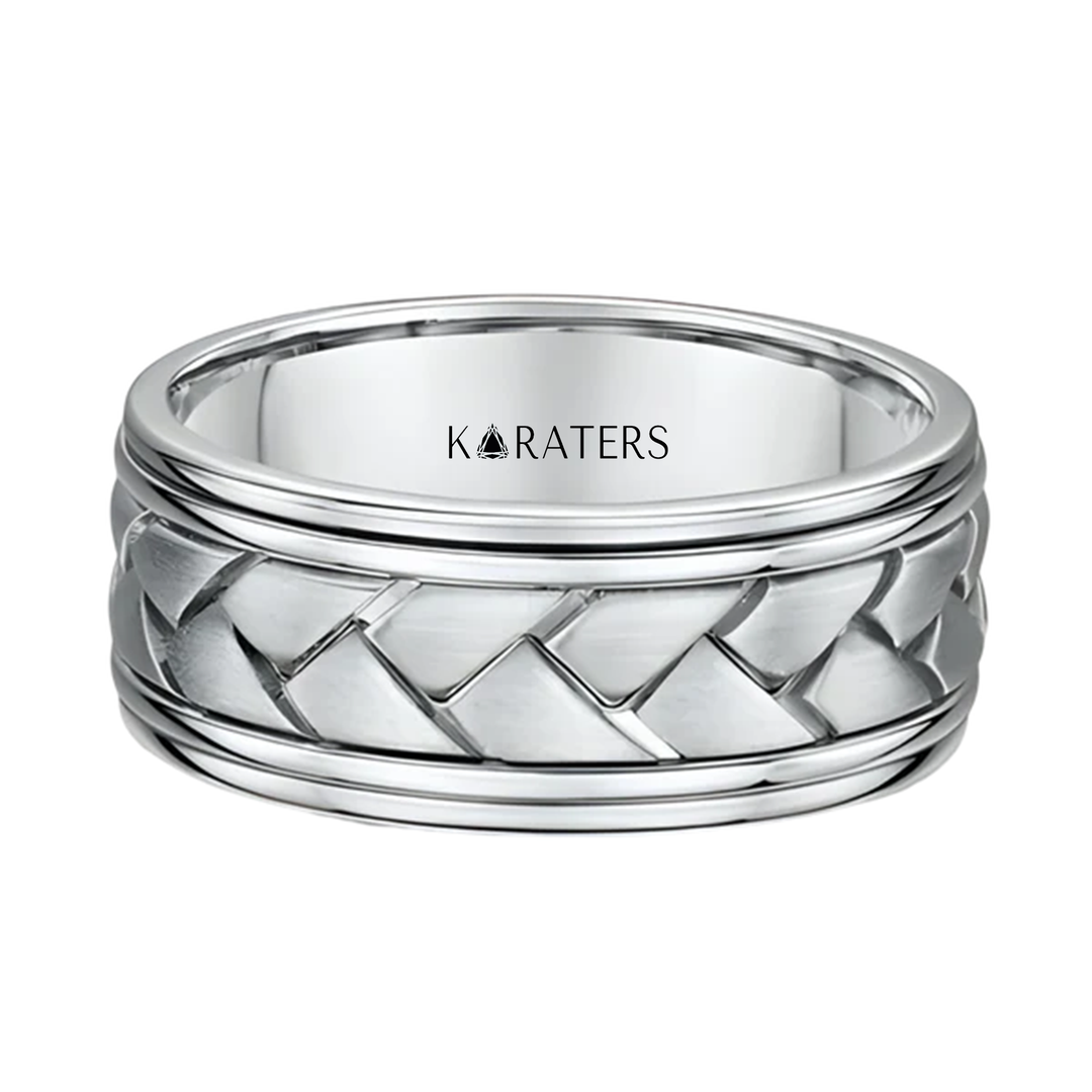 Braided Two Tone Men's Solid Gold Band WG 
