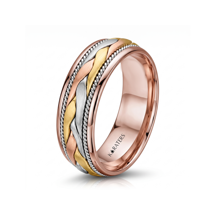 Tri Tone Braided Men's Solid Gold Band RG2