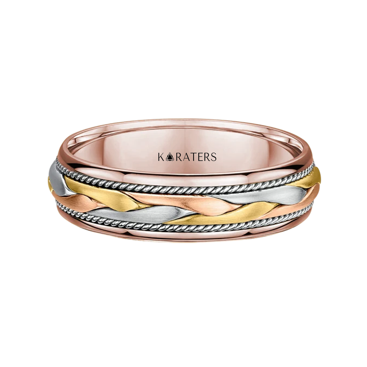 Tri Tone Braided Men's Solid Gold Band RG