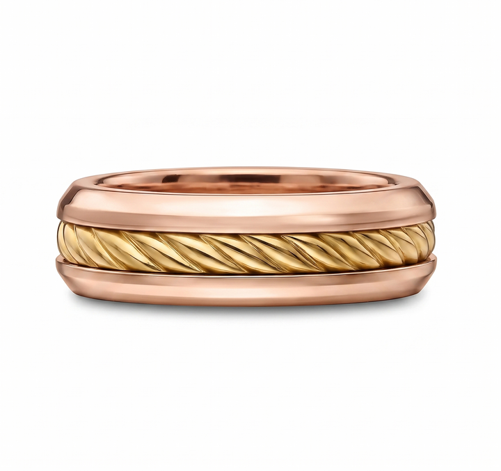 Men's Cable Inset Solid Gold Band RG2