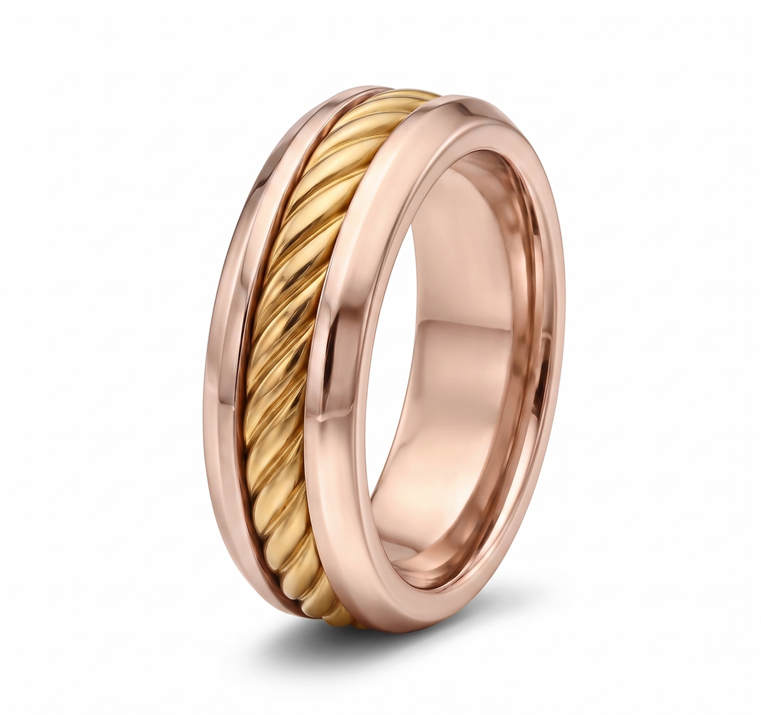 Men's Cable Inset Solid Gold Band RG