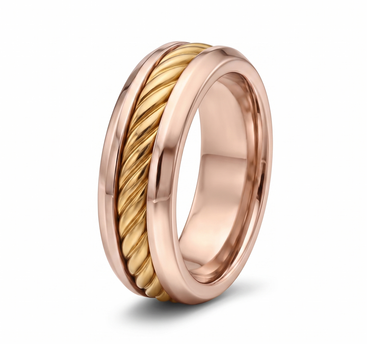 Men's Cable Inset Solid Gold Band RG