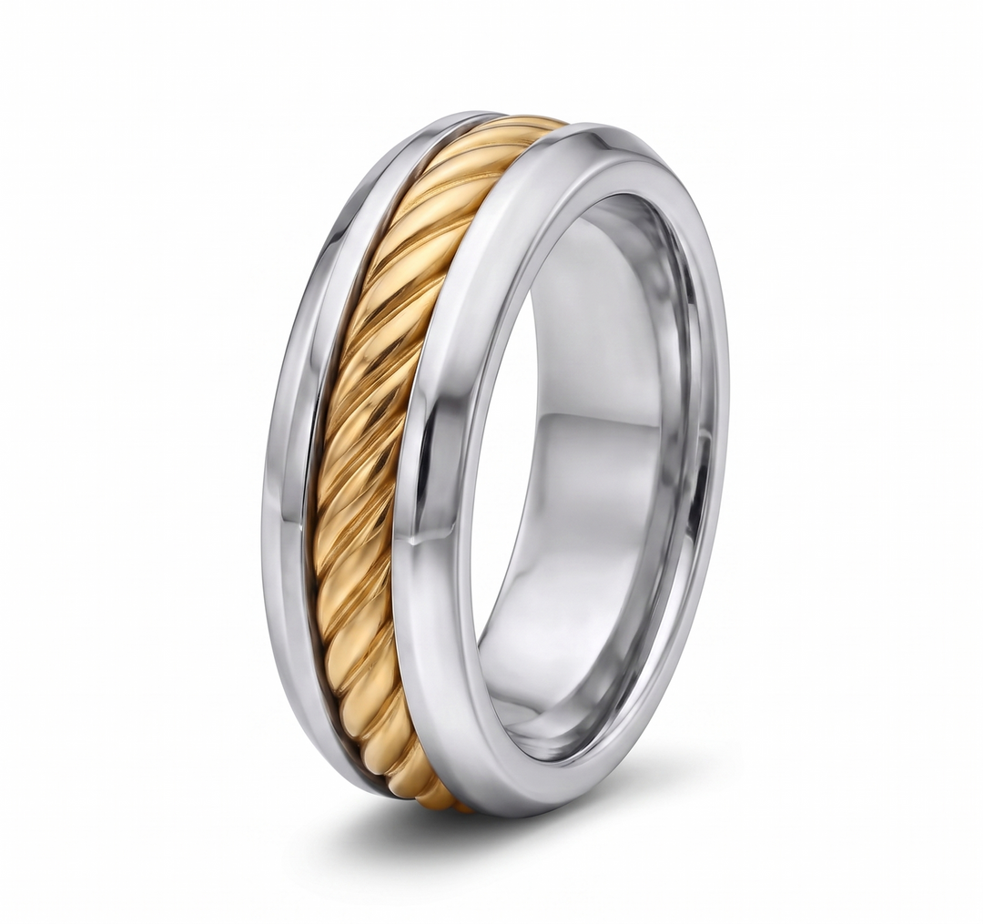 Men's Cable Inset Solid Gold Band WG 2