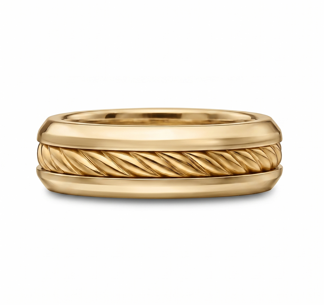 Men's Cable Inset Solid Gold Band YG2