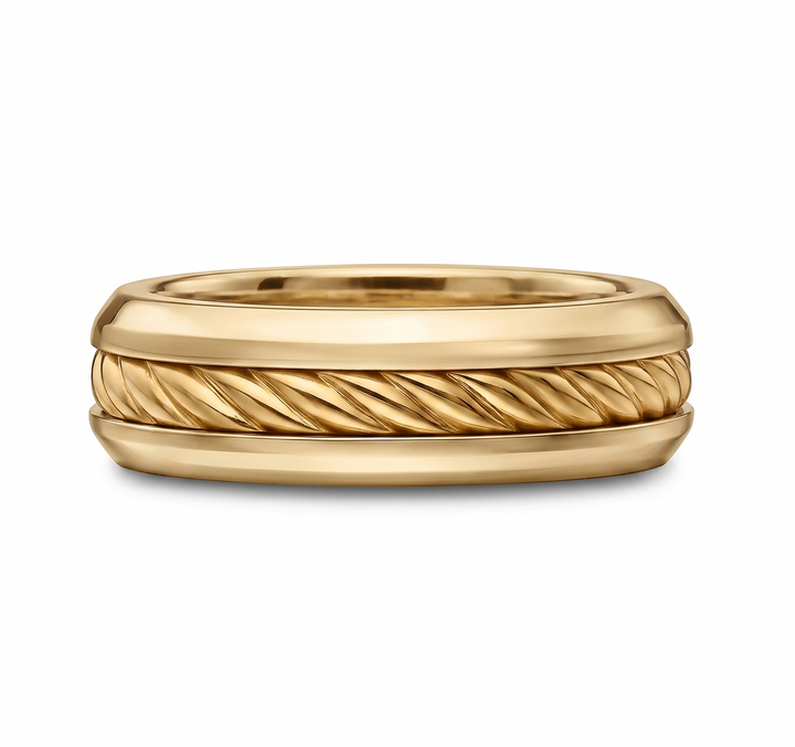 Men's Cable Inset Solid Gold Band YG2