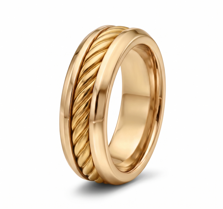 Men's Cable Inset Solid Gold Band YG