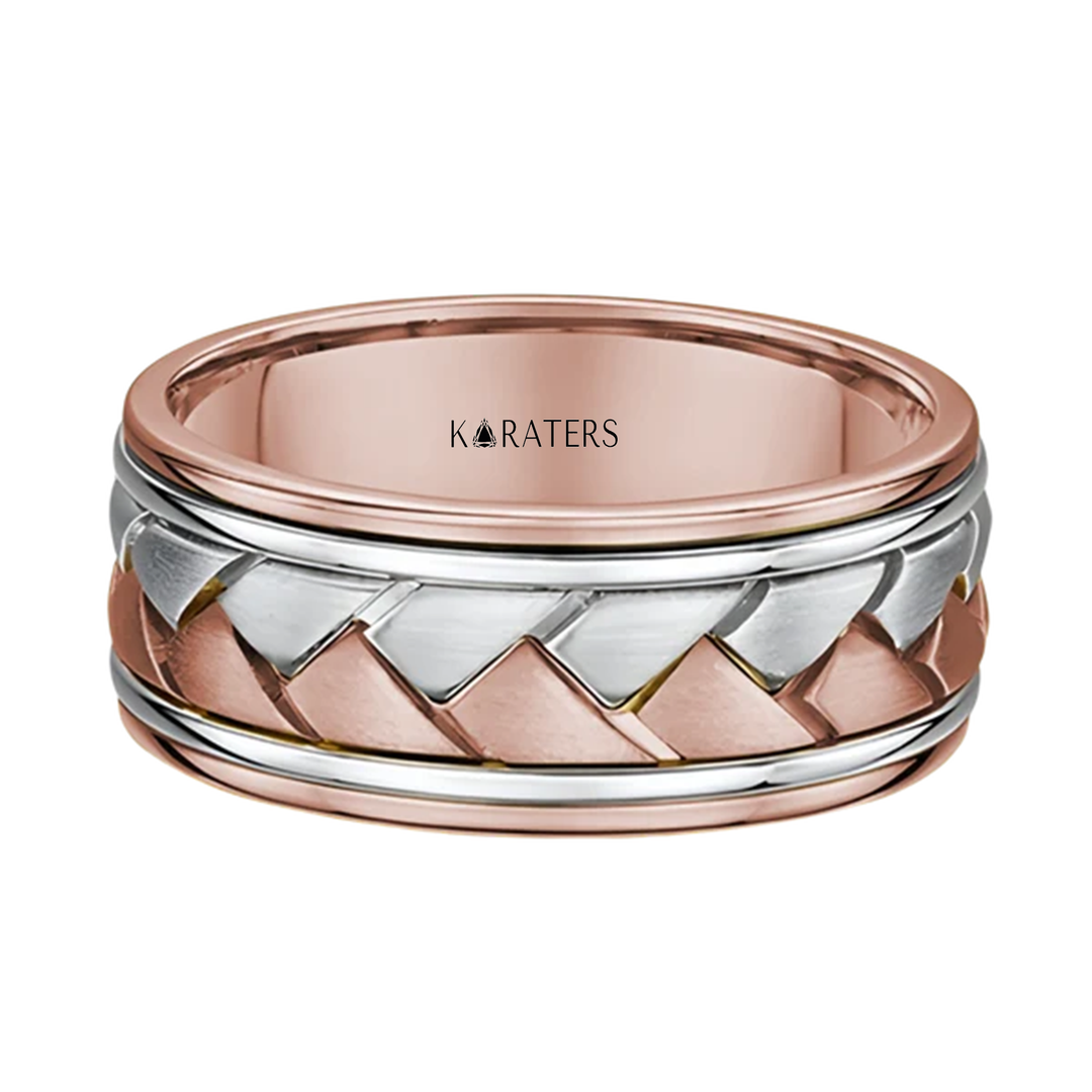 Braided Two Tone Men's Solid Gold Band RG 2