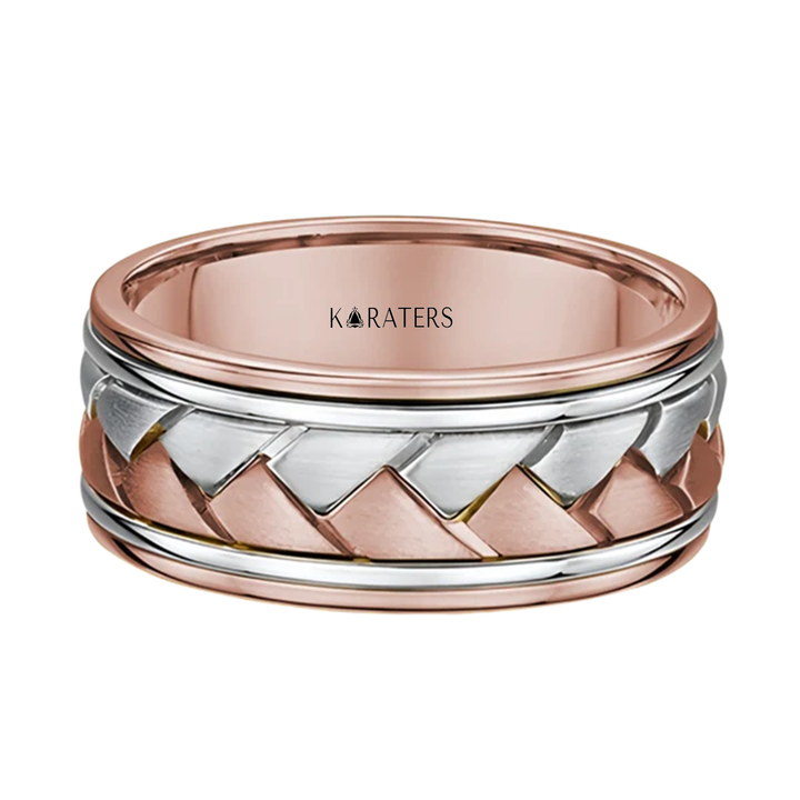 Braided Two Tone Men's Solid Gold Band RG 2
