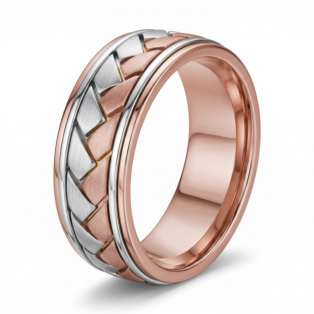Braided Two Tone Men's Solid Gold Band RG