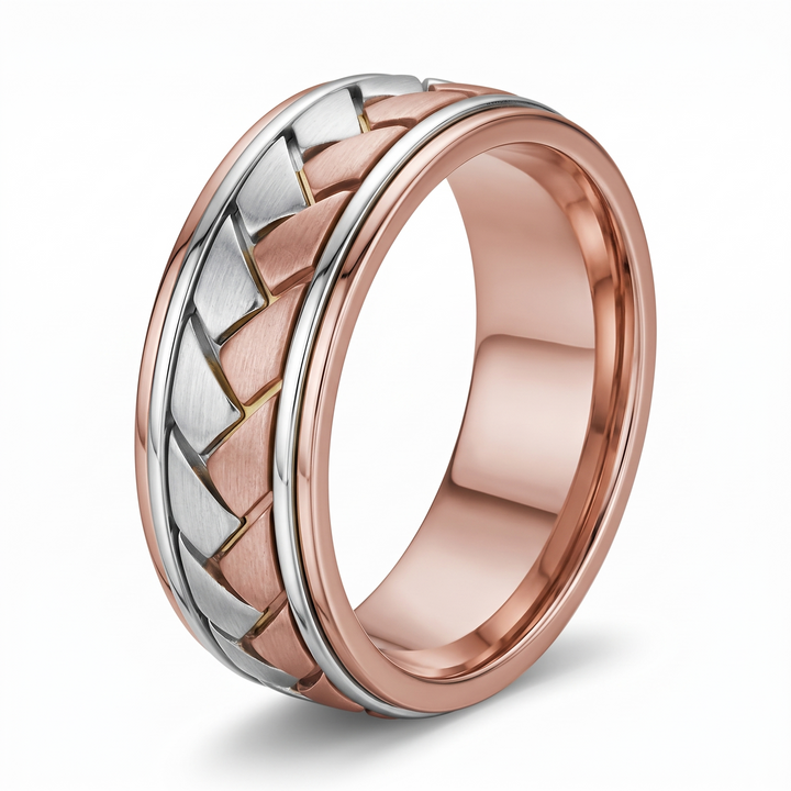 Braided Two Tone Men's Solid Gold Band RG