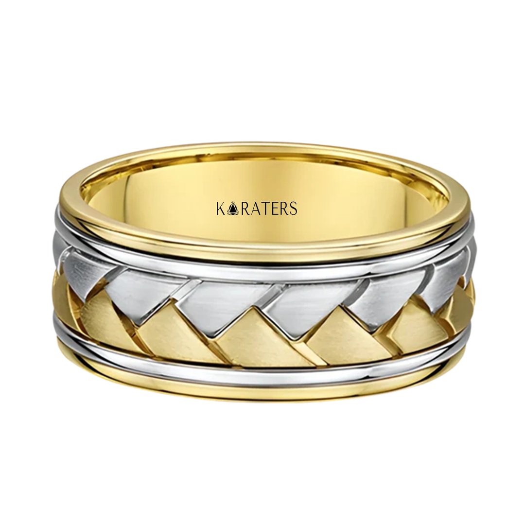 Braided Two Tone Men's Solid Gold Band  YG 3