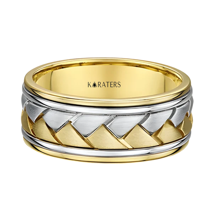Braided Two Tone Men's Solid Gold Band  YG 3