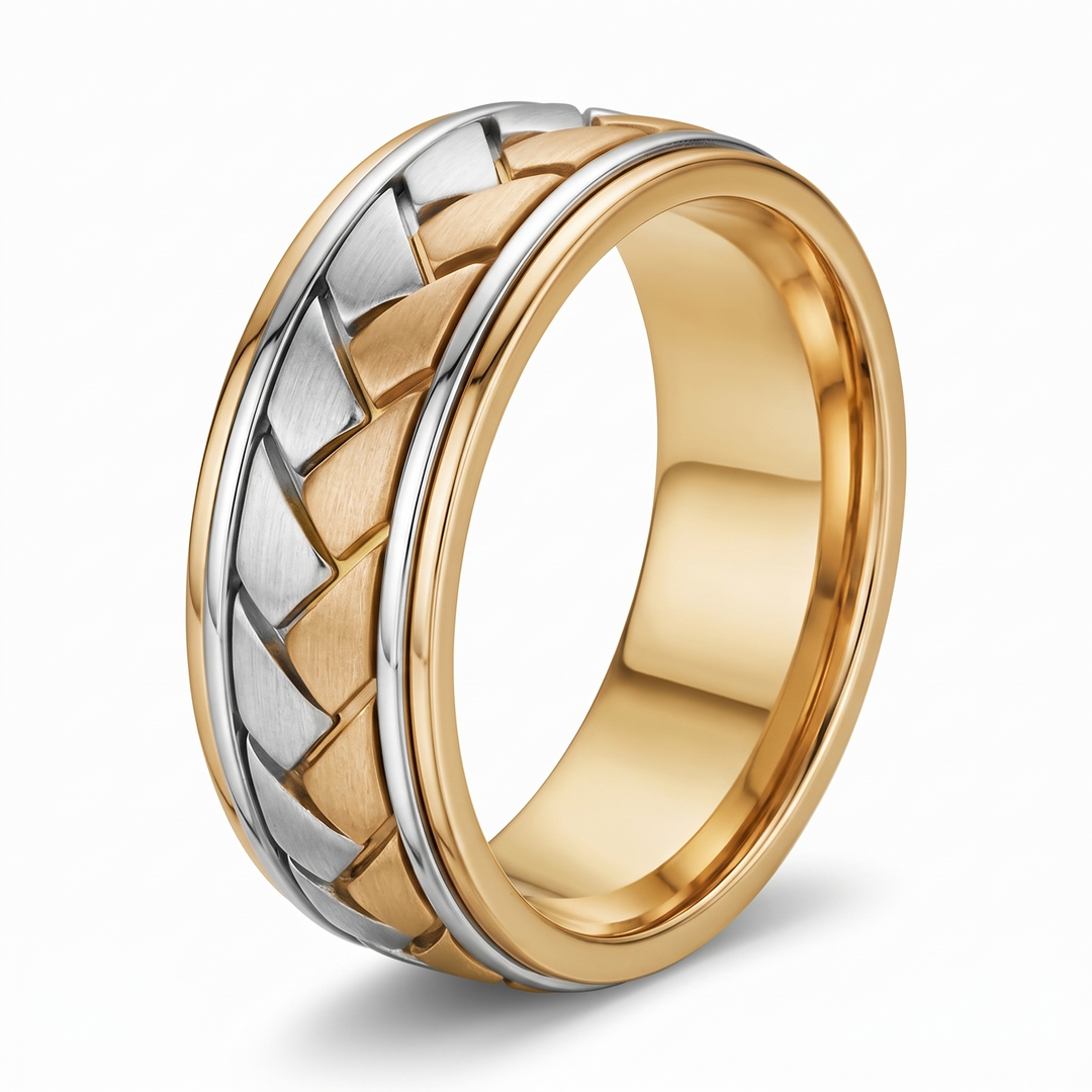 Braided Two Tone Men's Solid Gold Band YG2