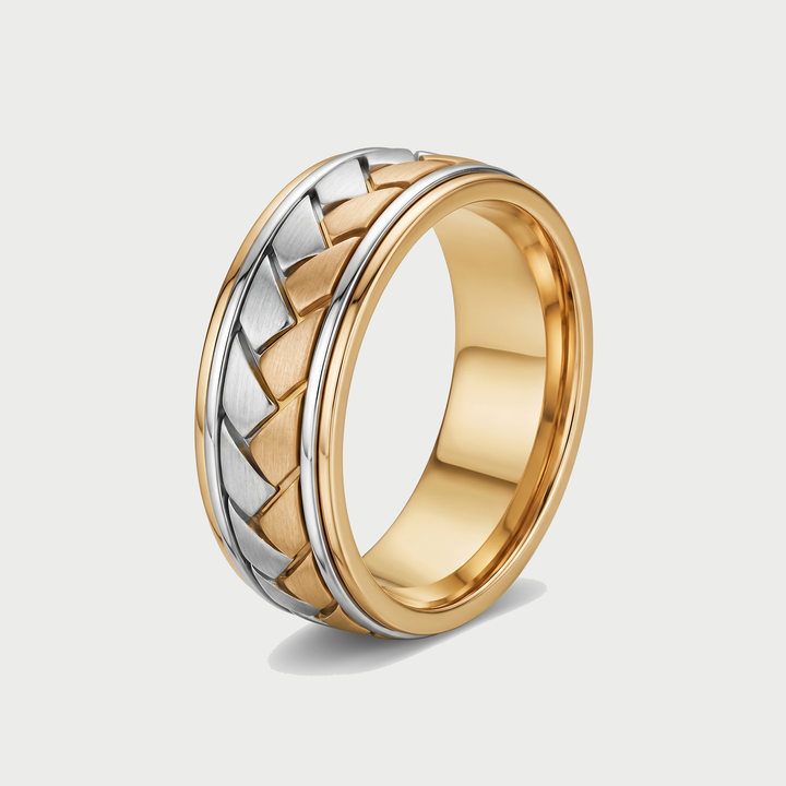 Braided Two Tone Men's Solid Gold Band