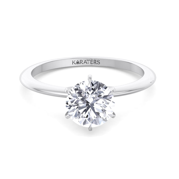 Breda-Six Prong Round Solitaire Lab Diamond Engagement Ring, White Gold, Front