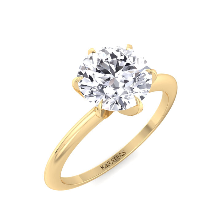 Breda-Six Prong Round Solitaire Lab Diamond Engagement Ring, Yellow Gold, Top