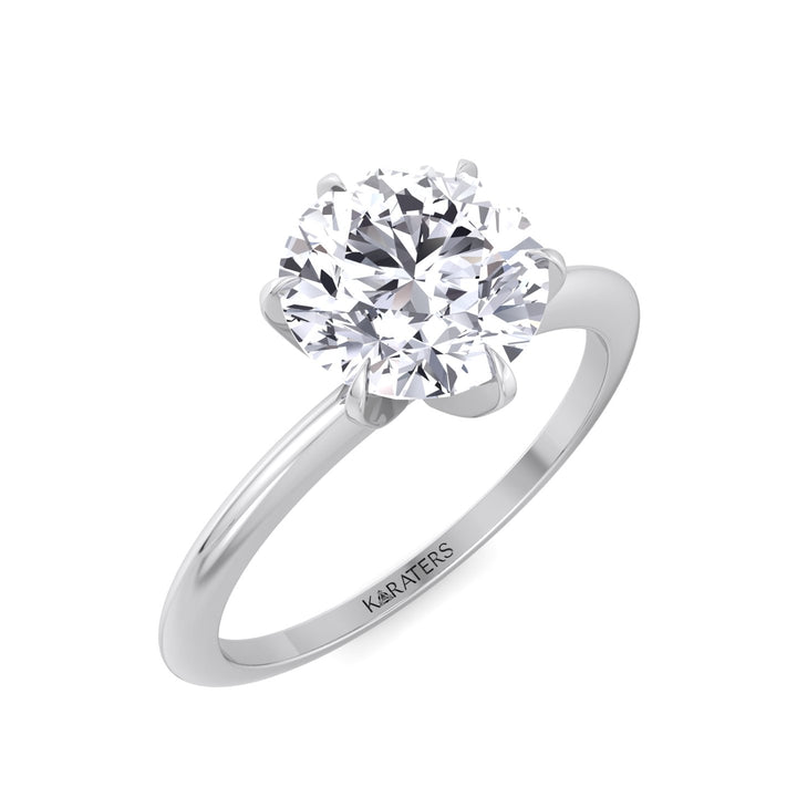 Breda-Six Prong Round Solitaire Lab Diamond Ring, White Gold, Top Down