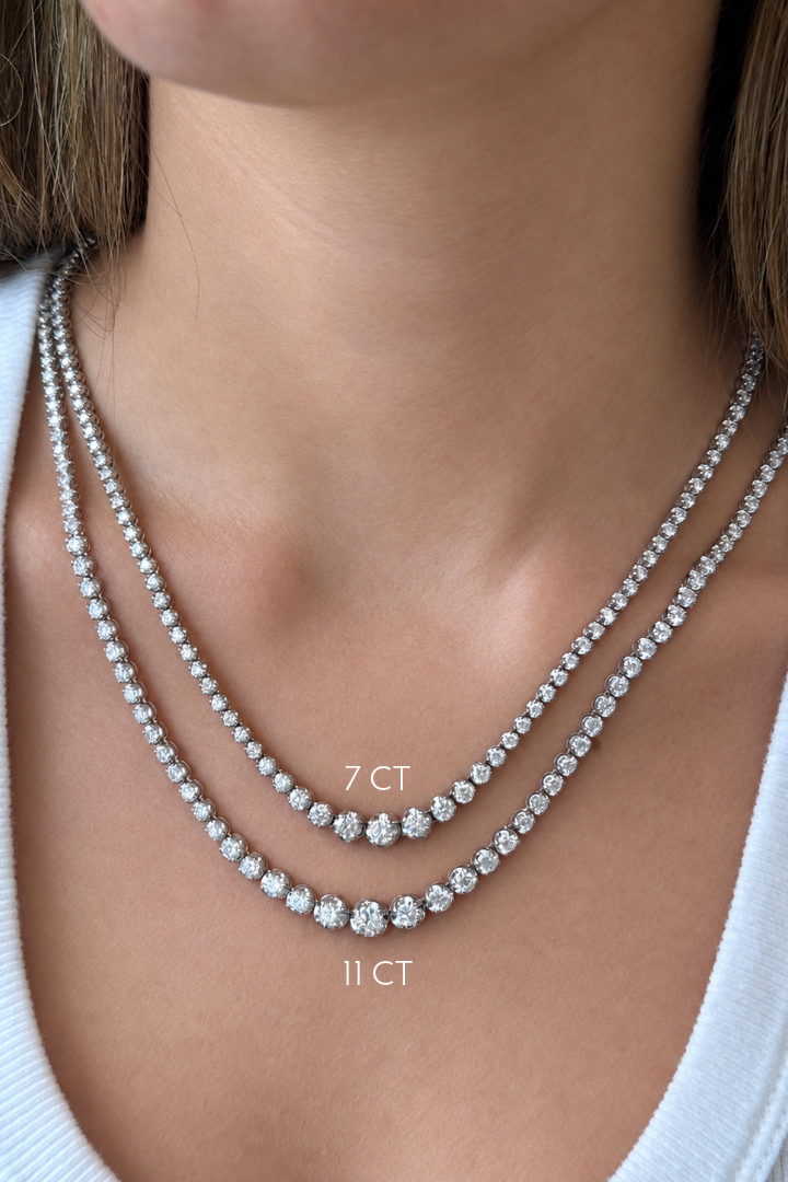 Buttercup Illusion Set Graduated Lab Grown Diamond Tennis Necklace 18K Solid Gold