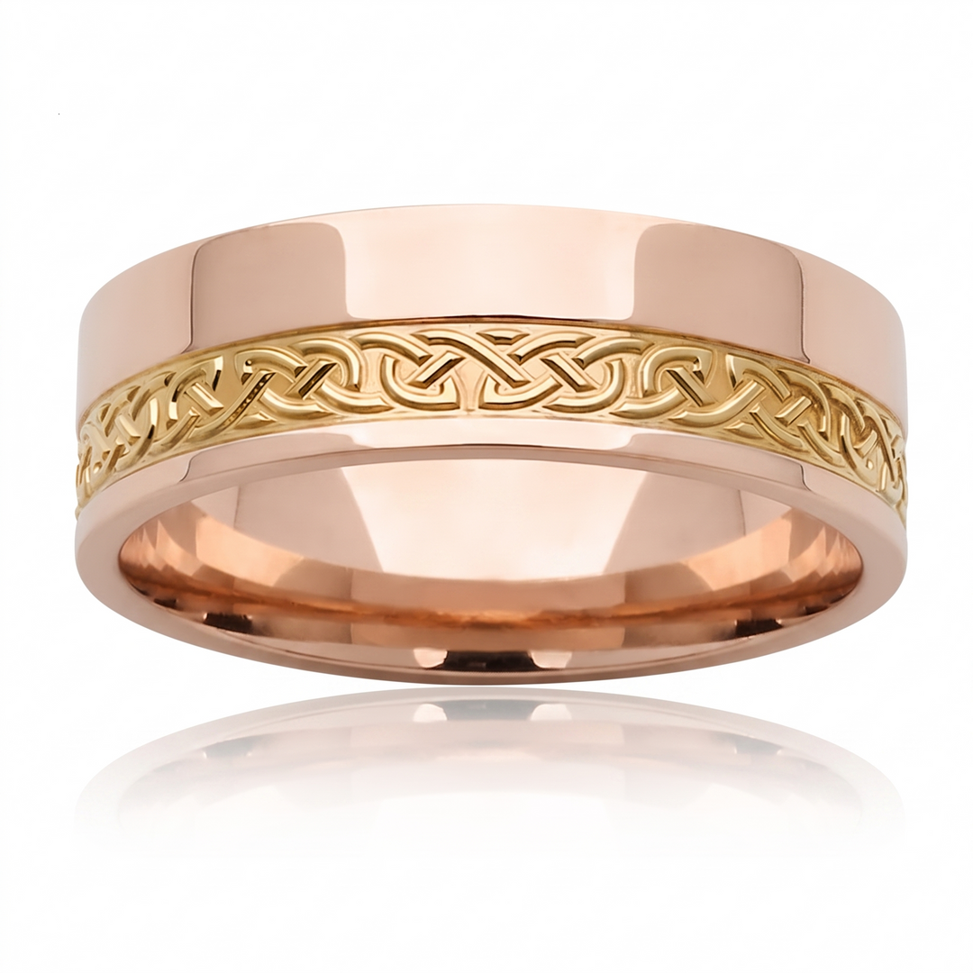 Two Tone Celtic Patterned Men's Solid Gold Band RG 2