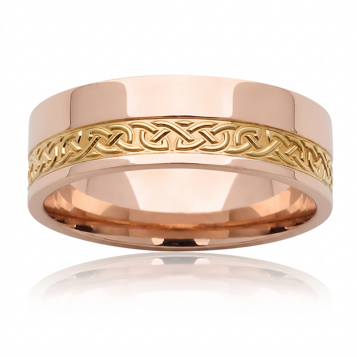 Two Tone Celtic Patterned Men's Solid Gold Band RG 2