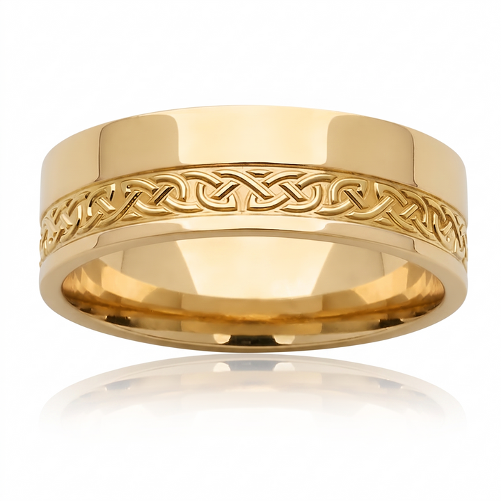 Two Tone Celtic Patterned Men's Solid Gold Band YG 2
