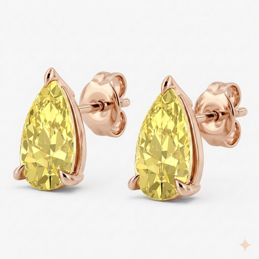 Fancy Yellow Pear Shape Lab Grown Diamond Studs RG 2