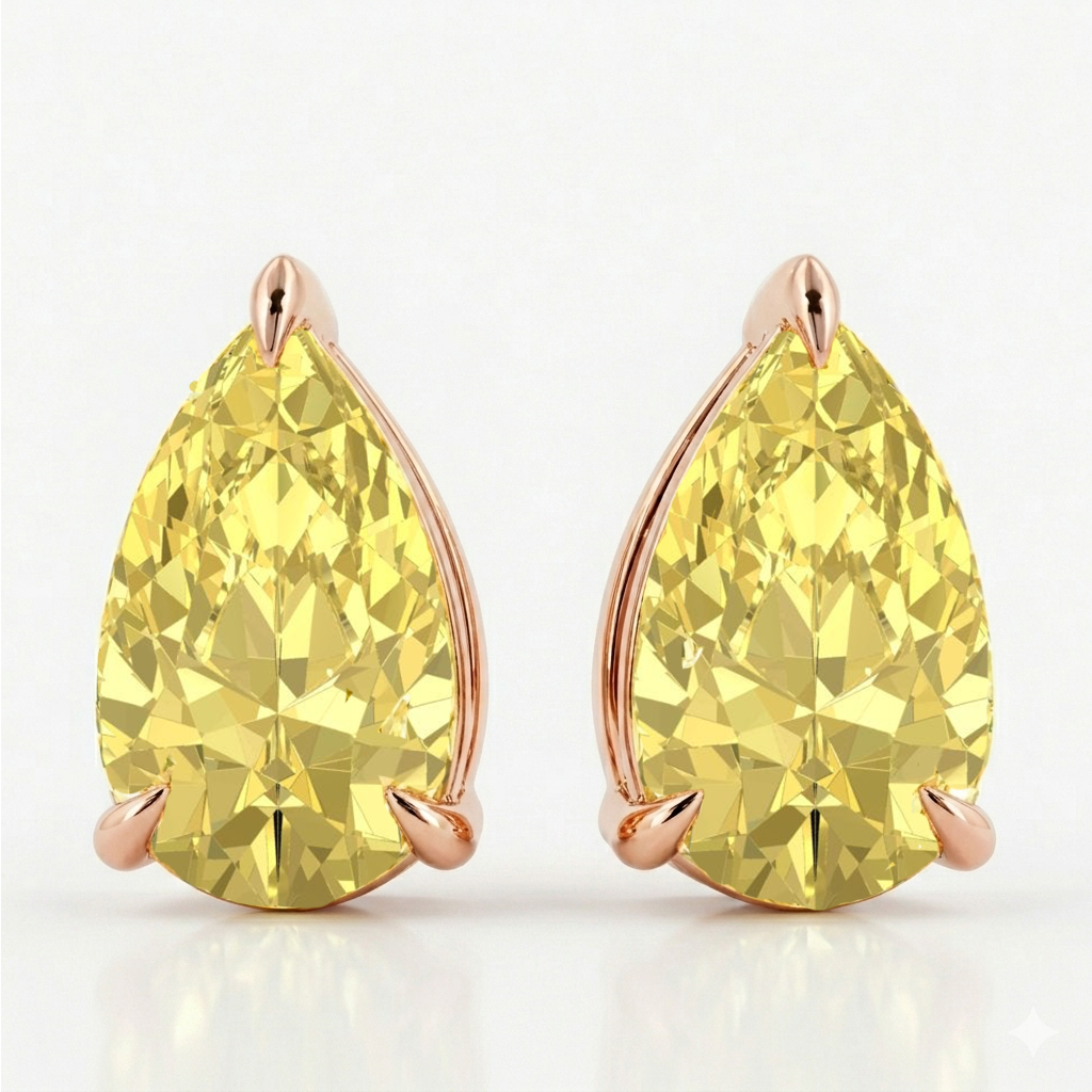 Fancy Yellow Pear Shape Lab Grown Diamond Studs RG