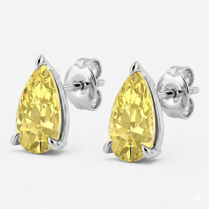 Fancy Yellow Pear Shape Lab Grown Diamond Studs WG