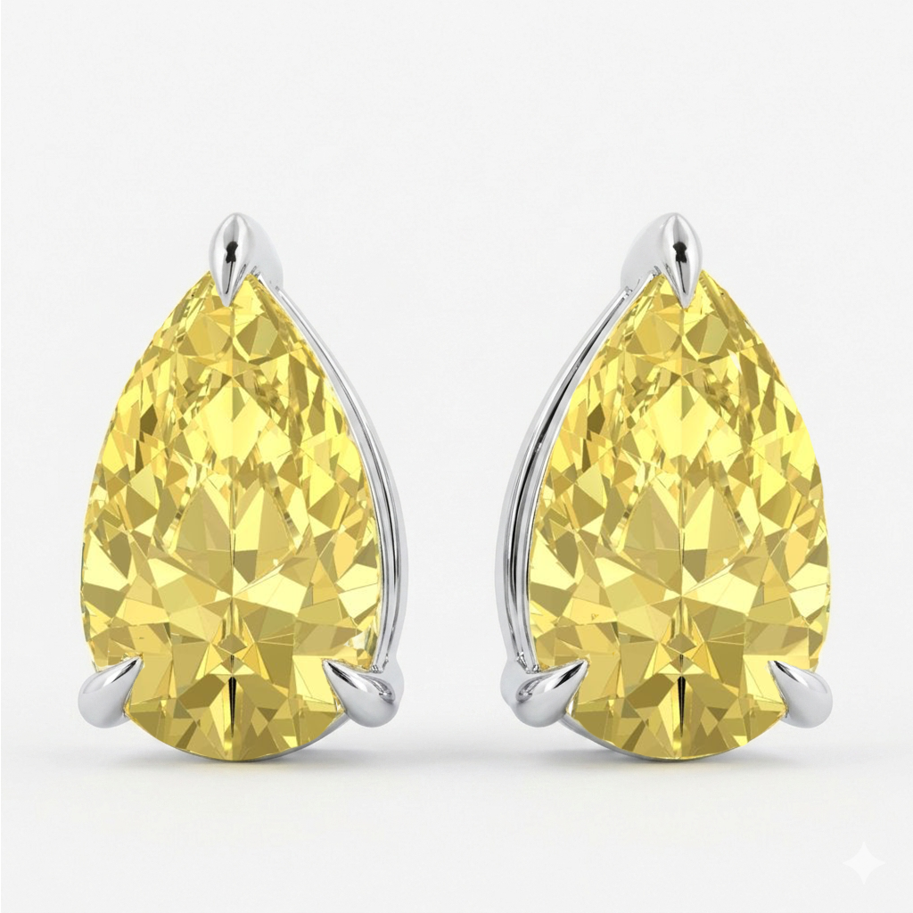 Fancy Yellow Pear Shape Lab Grown Diamond Studs WG 2