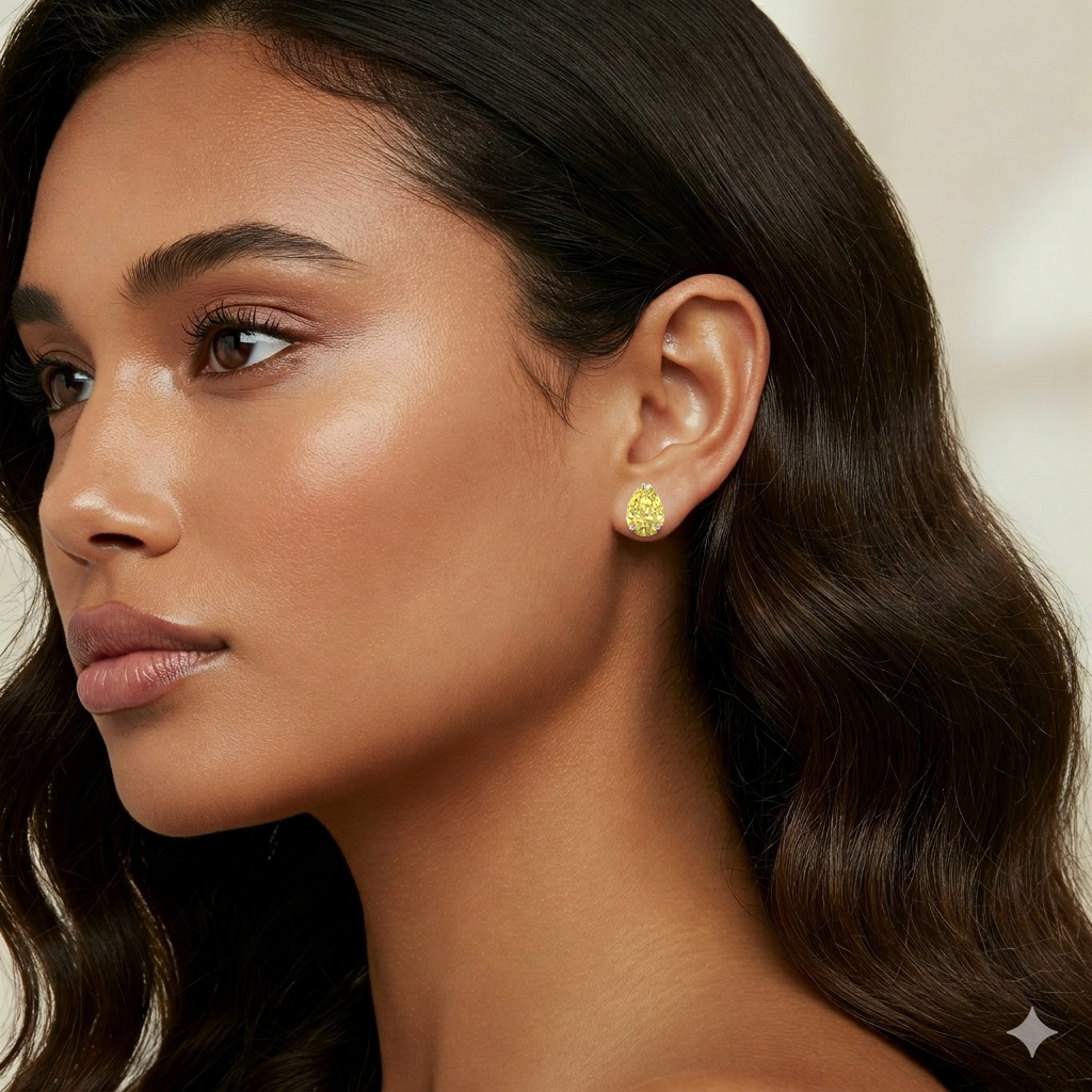 Fancy Yellow Pear Shape Lab Grown Diamond Studs lifestyle WG