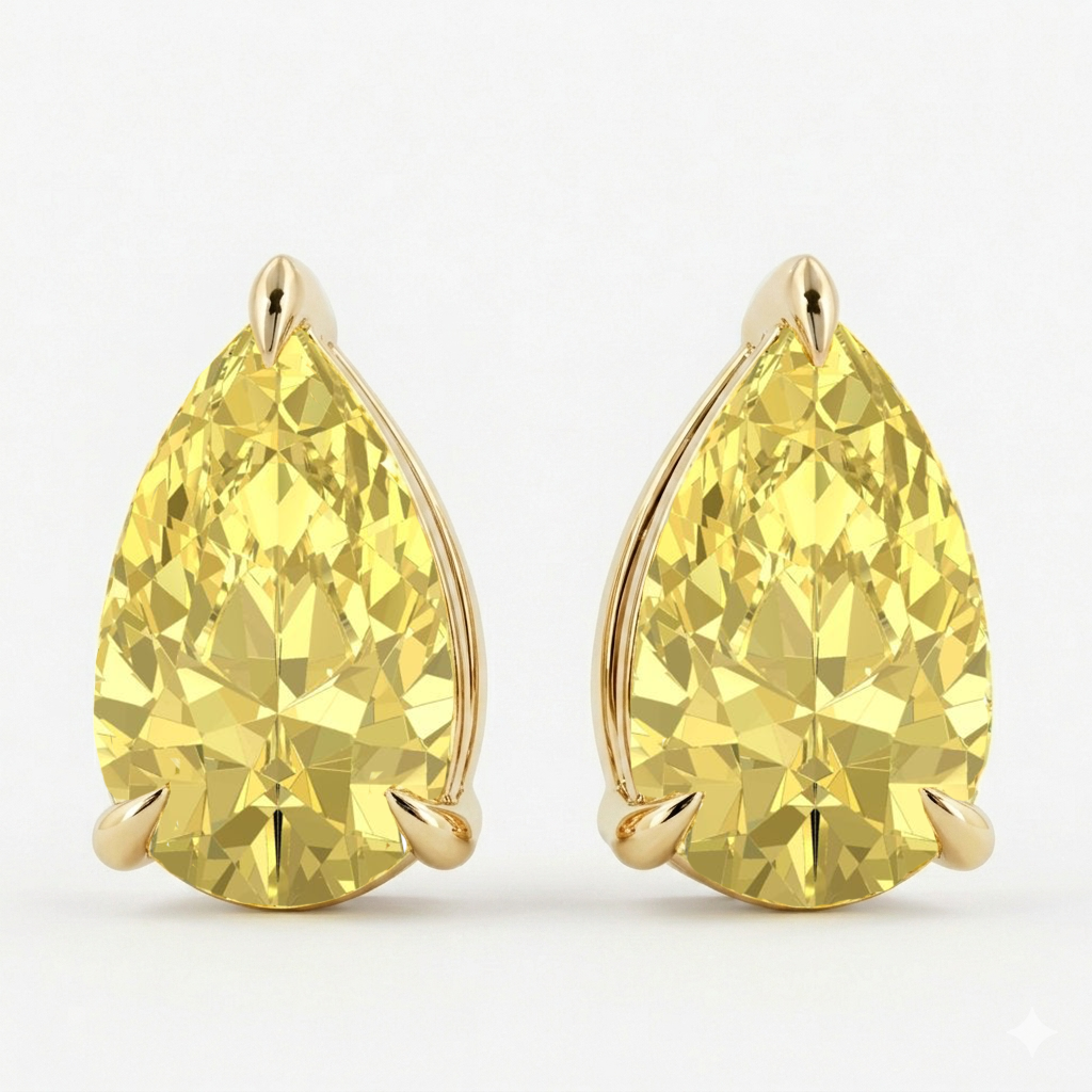 Fancy Yellow Pear Shape Lab Grown Diamond Studs WG 2