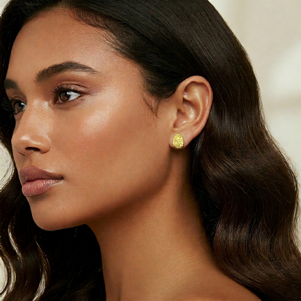 Fancy Yellow Pear Shape Lab Grown Diamond Studs YG lifestyle