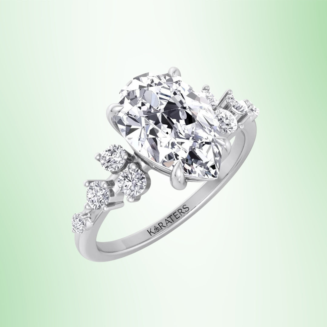 Callie - Pear Engagement Ring with Round Sidestones