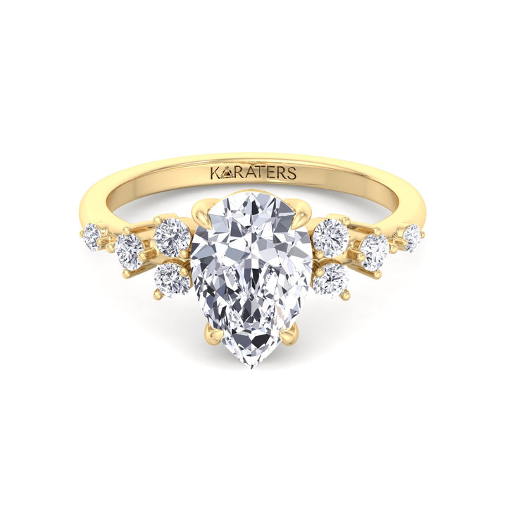Callie - Pear Ring with Round Sidestones Yellow