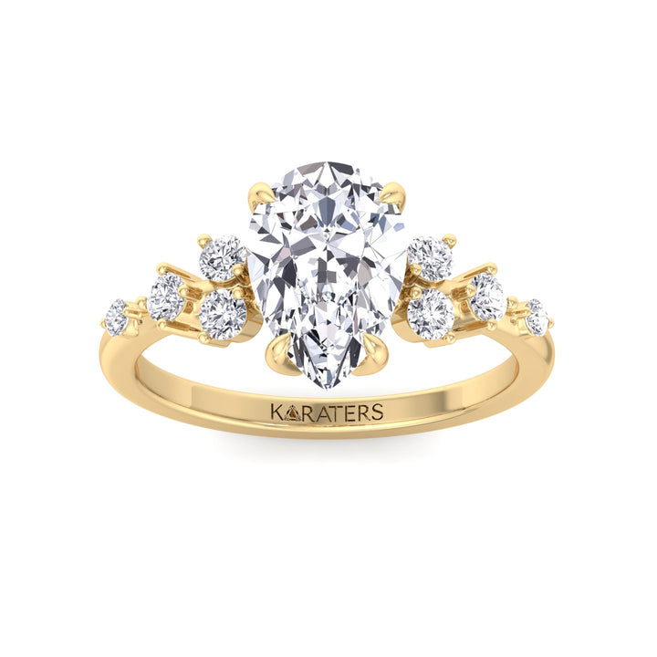 Callie - Pear Ring with Round Sidestones Yellow Gold