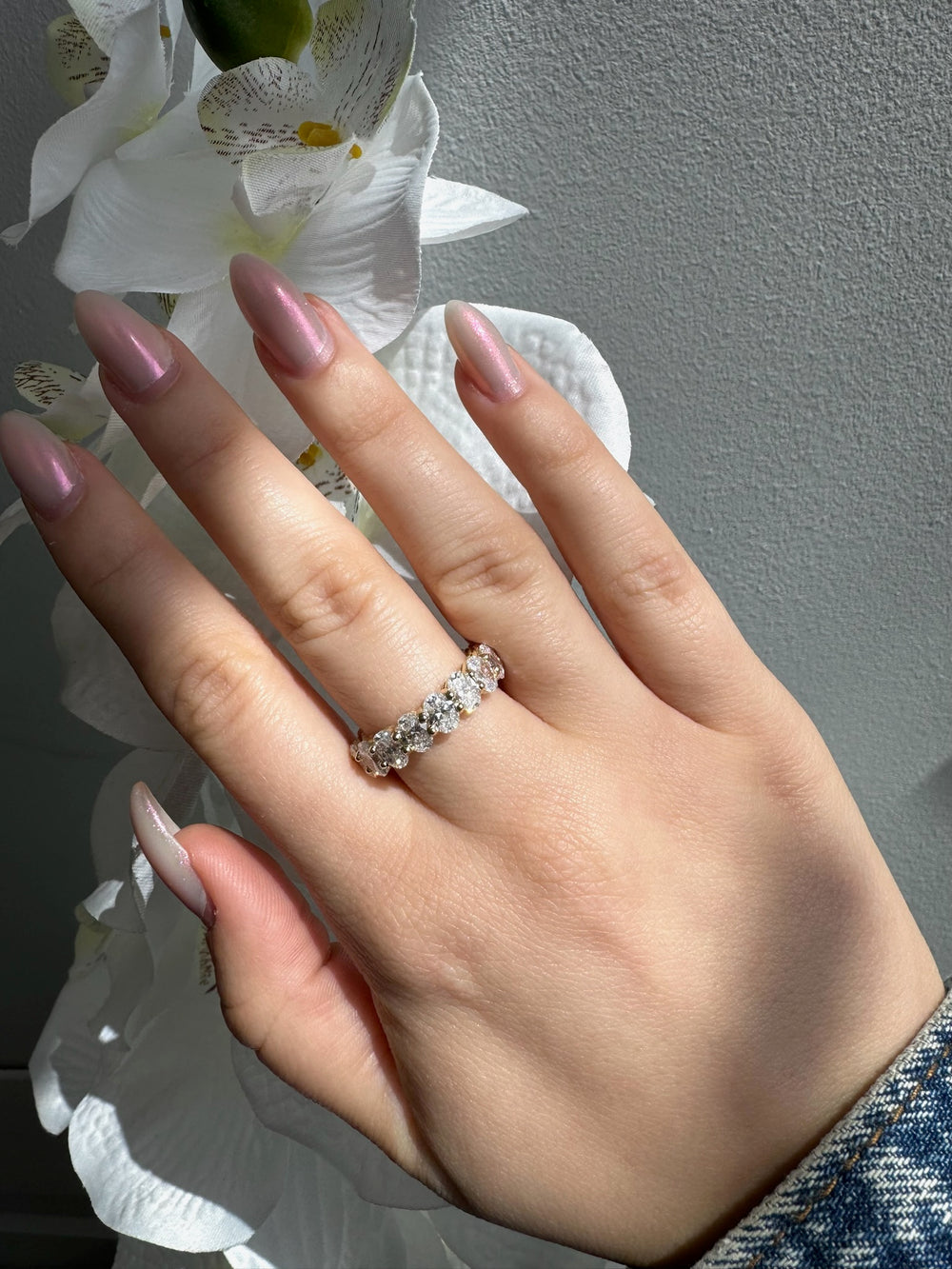 Candelli-Oval Cut Lab Yellow Gold Diamond Eternity Band, Female 