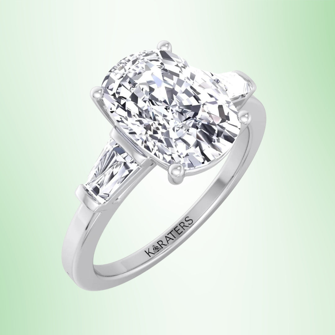 Carnation - Elongated Cushion Cut Lab Grown Diamond Engagement Ring with Tapered Baguette Sidestones