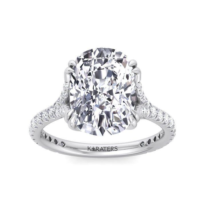 Cecina-Elongated Cushion Lab Diamond Ring Double Claw White Gold, Top Down