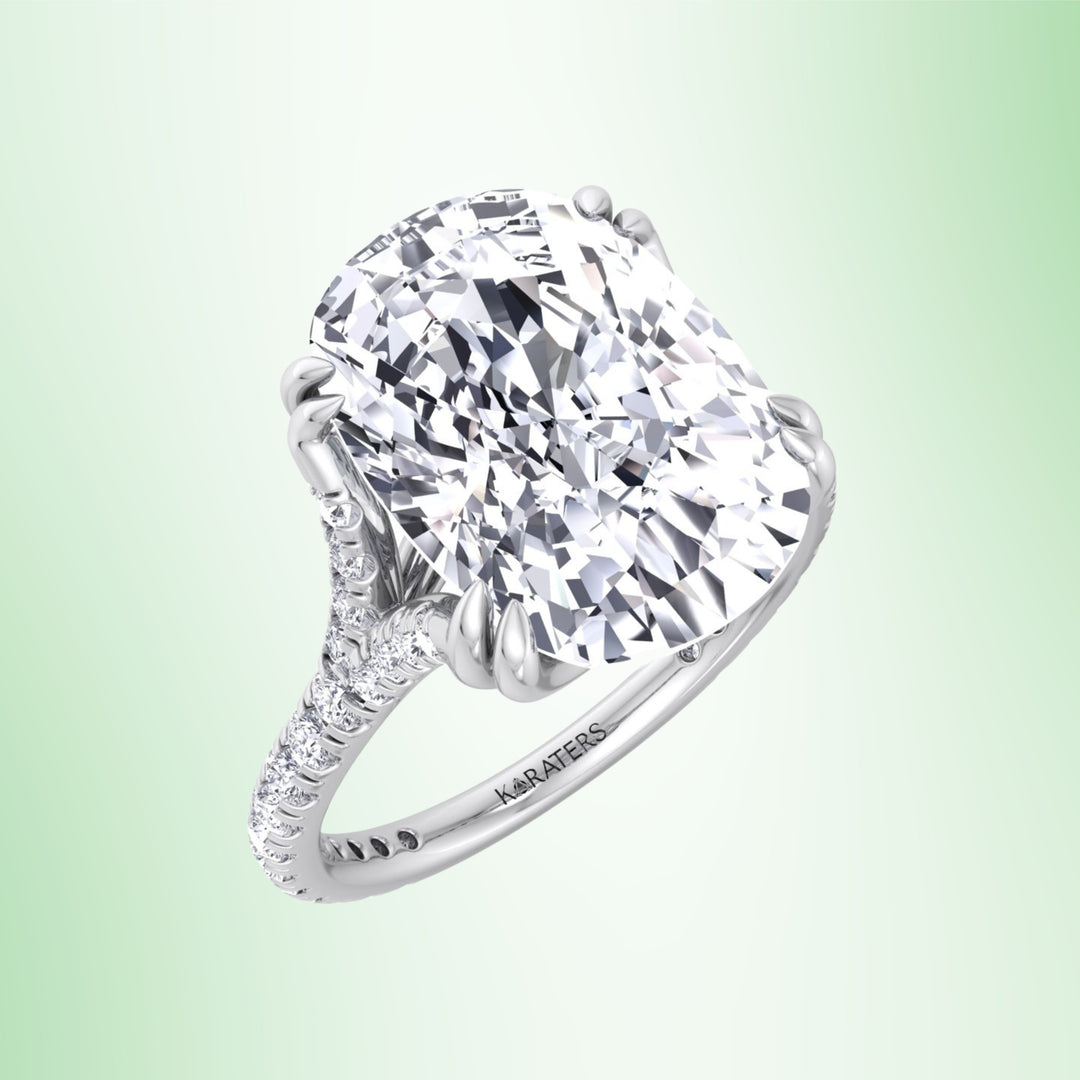 Cecina - Elongated Cushion Shape Lab Grown Diamond Engagement Ring with Double Claw and Pave Band